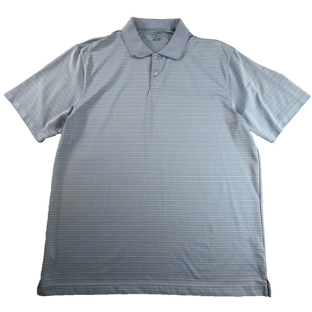 Van Heusen Polo Shirt Mens L Blue White Striped Short Sleeve Polyester Golf